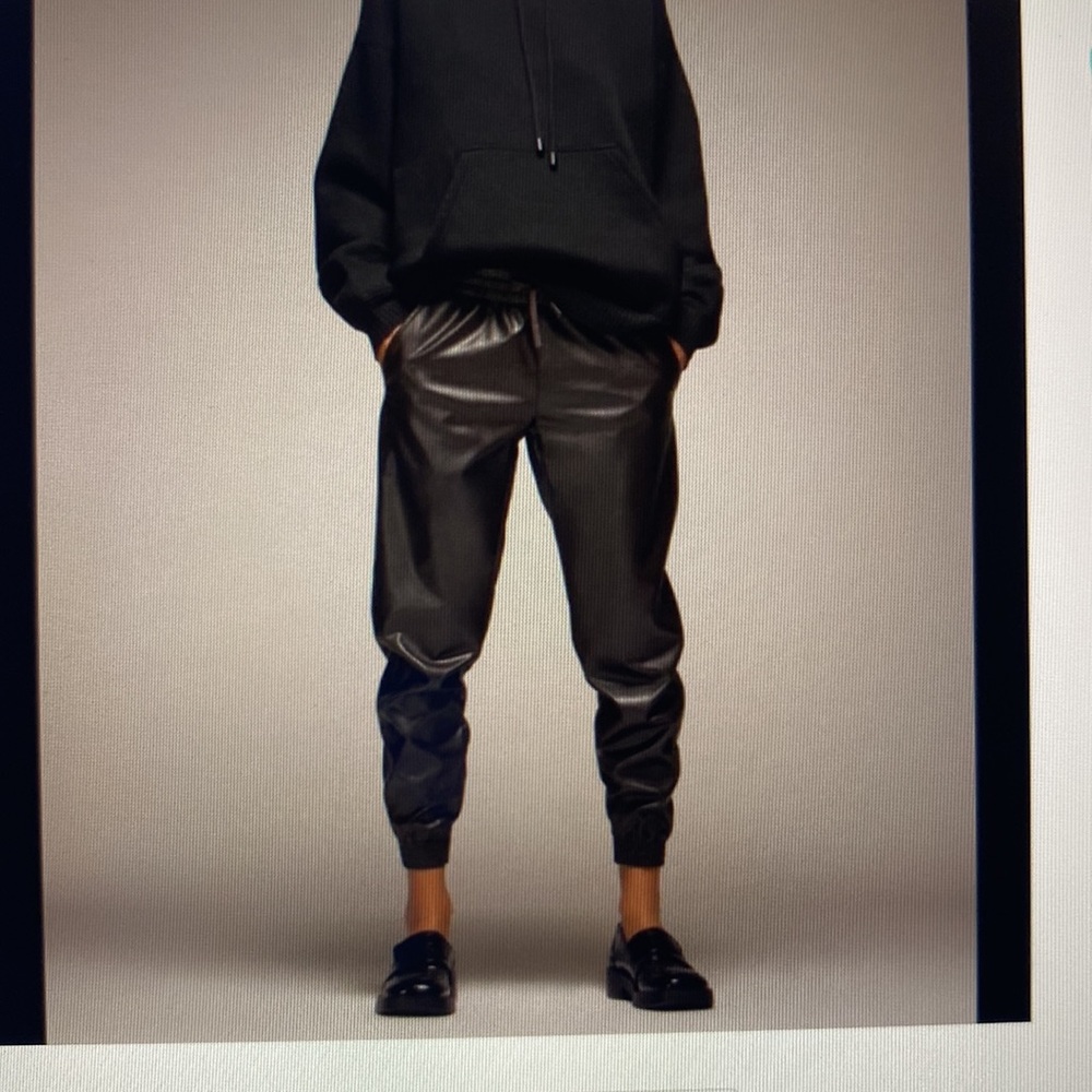 Zara dark brown faux leather jogging pants, women size -Large